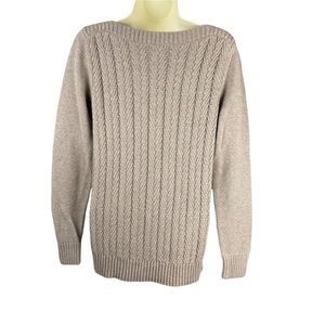 L.L.Bean Womens Taupe Cable Knit Pullover Sweater